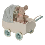 Maileg Pram with Baby Mouse - Mint