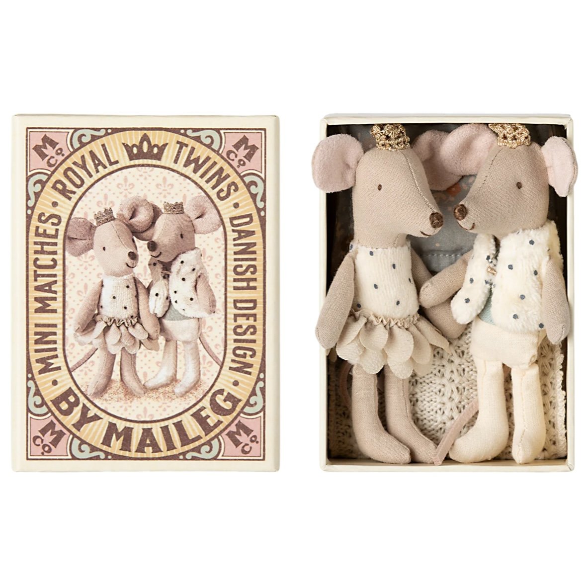 Maileg Royal Twins Mice, Little Sister & Brother in Matchbox